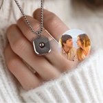 Personalised Dainty Geometric Photo Projection Necklace with Box Chain Minimalist Jewellery Birthday Anniversary Gift for Men