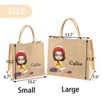 Personalized Cute Cartoon Knitting Character Jute Tote Bag with Name Christmas Birthday Gift for Mom Grandma Knitting Lovers