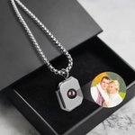 Personalised Dainty Geometric Photo Projection Necklace with Box Chain Minimalist Jewellery Birthday Anniversary Gift for Men