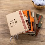 Personalisierte Golf Club Design Leder A5 liniert Notebook und Stift Set mit Buchstaben Geburtstag Aufnahme Zubehör Geschenk für Golf-Enthusiasten