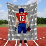 Personalized Football Player Cartoon Character Soft Throw Blanket with Name Home Decor Birthday Gift for Football Sports Lovers