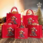 Chapeau de Père Noël Personnalisé Highland Cow Red Jute Tote Bag with Name Birthday Christmas Party Favor Gift for Kids Adults