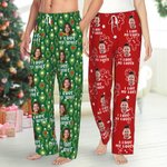 Personalized Funny Gingerbread Man Heart Photo Portrait Long Pajama Pants with Text and Drawstring Christmas Anniversary Gift for Women Men