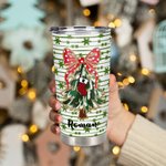 Gobelet personnalisé Coquette Bow Faux Glitter Christmas Tree 20oz Tumbler with Name Cadeau de Noël pour la famille et les amis