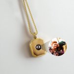 Personalised Dainty Geometric Photo Projection Necklace with Box Chain Minimalist Jewellery Birthday Anniversary Gift for Men