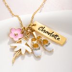 Personalized Ballet Girl Tutu Dance Slippers Pink Flower Charm Necklace with Name Tag and Card Dainty Jewelry Birthday Gift for Women Ballerina