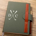 Personalisierte Golf Club Design Leder A5 liniert Notebook und Stift Set mit Buchstaben Geburtstag Aufnahme Zubehör Geschenk für Golf-Enthusiasten