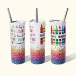 Personalised Pencil Print 20oz Skinny Tumbler with Straw Teacher Appreciation Thank You Gift for Teacher Tutor