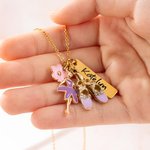 Personalized Ballet Girl Tutu Dance Slippers Pink Flower Charm Necklace with Name Tag and Card Dainty Jewelry Birthday Gift for Women Ballerina