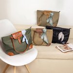 Personalised Simplicity Waterproof Large Oxford Name Tote Handbag with Embroidered Initial Ribbon Anniversary Birthday Gift for Women Girls