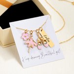 Personalized Ballet Girl Tutu Dance Slippers Pink Flower Charm Necklace with Name Tag and Card Dainty Jewelry Birthday Gift for Women Ballerina