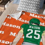 Personalized Football Player Cartoon Character Soft Throw Blanket with Name Home Decor Birthday Gift for Football Sports Lovers