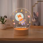 Personalized Cute Animal Space Astronaut Stars Planet LED Night Light with Wooden Base and Name Nursery Decor Birthday Holiday Gift for Kids