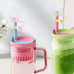 Personalized Colorful Butterfly Straw Cover Topper with Initial Charm Accessories for Stanley Birthday Gift for Women Girls