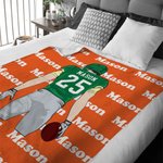 Personalized Football Player Cartoon Character Soft Throw Blanket with Name Home Decor Birthday Gift for Football Sports Lovers