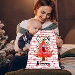 Henkilökohtainen Coquette Bow Faux Glitter joulukuusi kaksipuolinen painettu kiristysnauha lahjapussi Initial ja nimi joululahja perheelle