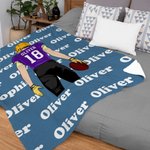 Personalized Football Player Cartoon Character Soft Throw Blanket with Name Home Decor Birthday Gift for Football Sports Lovers