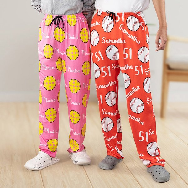 Personalised Football Pickleball Sports Skin-Friendly Breathable Casual Pyjama Pants with Number Name Team Birthday Gift for Sports Lover
