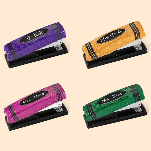 Grapadora con purpurina personalizada hecha a mano con diseño de lápiz y crayón Regalo de papelería de oficina para profesor en Navidad con motivo de la vuelta al cole
