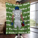 Personalized Football Player Cartoon Character Soft Throw Blanket with Name Home Decor Birthday Gift for Football Sports Lovers
