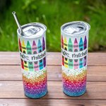 Personalised Pencil Print 20oz Skinny Tumbler with Straw Teacher Appreciation Thank You Gift for Teacher Tutor