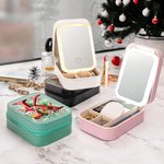 Boîte à bijoux de voyage personnalisée avec nom Miroir de maquillage LED à couleur changeante Cadeau de Noël pour les femmes
