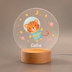 Personalized Cute Animal Space Astronaut Stars Planet LED Night Light with Wooden Base and Name Nursery Decor Birthday Holiday Gift for Kids