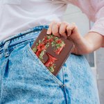 Personalized Portable Holly Leather Bifold Pocket Wallet with Multiple Card Slots Birthday Christmas Gift for Friend Family