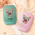 Personalized Christmas Reindeer Leather Jewelry Box with Name and LED Light Makeup Mirror Christmas Travel Accessory Gift for Women