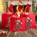 Chapeau de Père Noël Personnalisé Highland Cow Red Jute Tote Bag with Name Birthday Christmas Party Favor Gift for Kids Adults