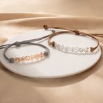 Personalised Minimalist Adjustable 1-8 Birth Flower Waxed Line Bracelet Charm Jewellery Birthday Christmas Gift for Women