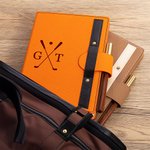 Personalisierte Golf Club Design Leder A5 liniert Notebook und Stift Set mit Buchstaben Geburtstag Aufnahme Zubehör Geschenk für Golf-Enthusiasten