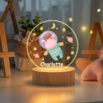 Personalized Cute Animal Space Astronaut Stars Planet LED Night Light with Wooden Base and Name Nursery Decor Birthday Holiday Gift for Kids