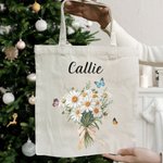 Personalizado 1-8 Nacimiento Flores Bouquet Durable Bolsa de lona con nombre Cumpleaños Día de la Madre de regalo para las mujeres