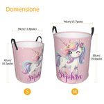 Cesto per Biancheria Personalizzato Giocattolo con Nome di Fantasia Unicorno di Grandi Dimensioni Manico Impermeabile Tessuto Decorazione per Bambini