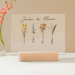 Plaque Acrylique avec Base Personnalisée avec 1-20 Fleurs de Naissance Noms Décoration Chambre Cadeau Anniversaire Noël pour Grands-Parents