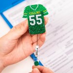 Personalizzato acrilico Glitter maglia calcio retrattile Badge Reel con nome numero infermiere medico accessori regalo per il professionista medico