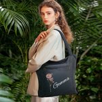 Sac Fourre-tout en Velours Côtelé Personnalisé avec Nom Fleur de Naissance Cadeau d'Anniversaire de Voyage pour Femmes