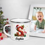 Tasse en émail avec nom personnalisée Holly Initial Santa Hat 12oz Cadeau de Noël pour Garçons Filles