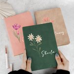 Personalized Watercolour Birth Flower A5 Leather Lined Journal Notebook with Name Stationery Supplies Birthday Gift for Family Friend