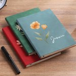 Personalized Watercolour Birth Flower A5 Leather Lined Journal Notebook with Name Stationery Supplies Birthday Gift for Family Friend