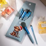 Sac de maquillage de voyage portable en cuir de vache avec 8 brosses de maquillage Cadeau d'anniversaire de Noël pour les femmes