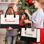 Personalized Santa Hat Letter Large Canvas Tote Bag with Name and Waterproof Liner Christmas Gift for Family Friend