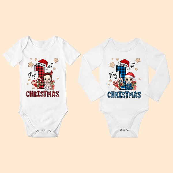 Personalizzato Il mio primo Natale Carino Personaggio dei cartoni animati 100% cotone Body con nome Regalo di Natale per la festa del bebè per bambini, bambine e ragazze