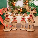 Personalized Red Nose Bow Reindeer Wooden Standing Table Ornament with Name Home Holiday Party Decor Christmas Gift for Family Kids