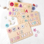 Personalized Colorful Wooden Name Puzzle Board with Numbers and Shapes Montessori Learning Toy Nursery Decor Baby Shower Birthday Gift for Kids