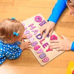 Personalized Colorful Wooden Name Puzzle Board with Numbers and Shapes Montessori Learning Toy Nursery Decor Baby Shower Birthday Gift for Kids
