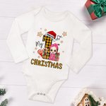 Personalisierte My 1st Christmas niedlichen Cartoon-Charakter 100% Baumwolle Baby Bodysuit mit Namen Weihnachten Baby Dusche Geschenk für Baby Jungen 