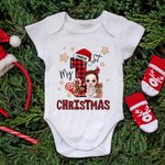 Personalisierte My 1st Christmas niedlichen Cartoon-Charakter 100% Baumwolle Baby Bodysuit mit Namen Weihnachten Baby Dusche Geschenk für Baby Jungen 