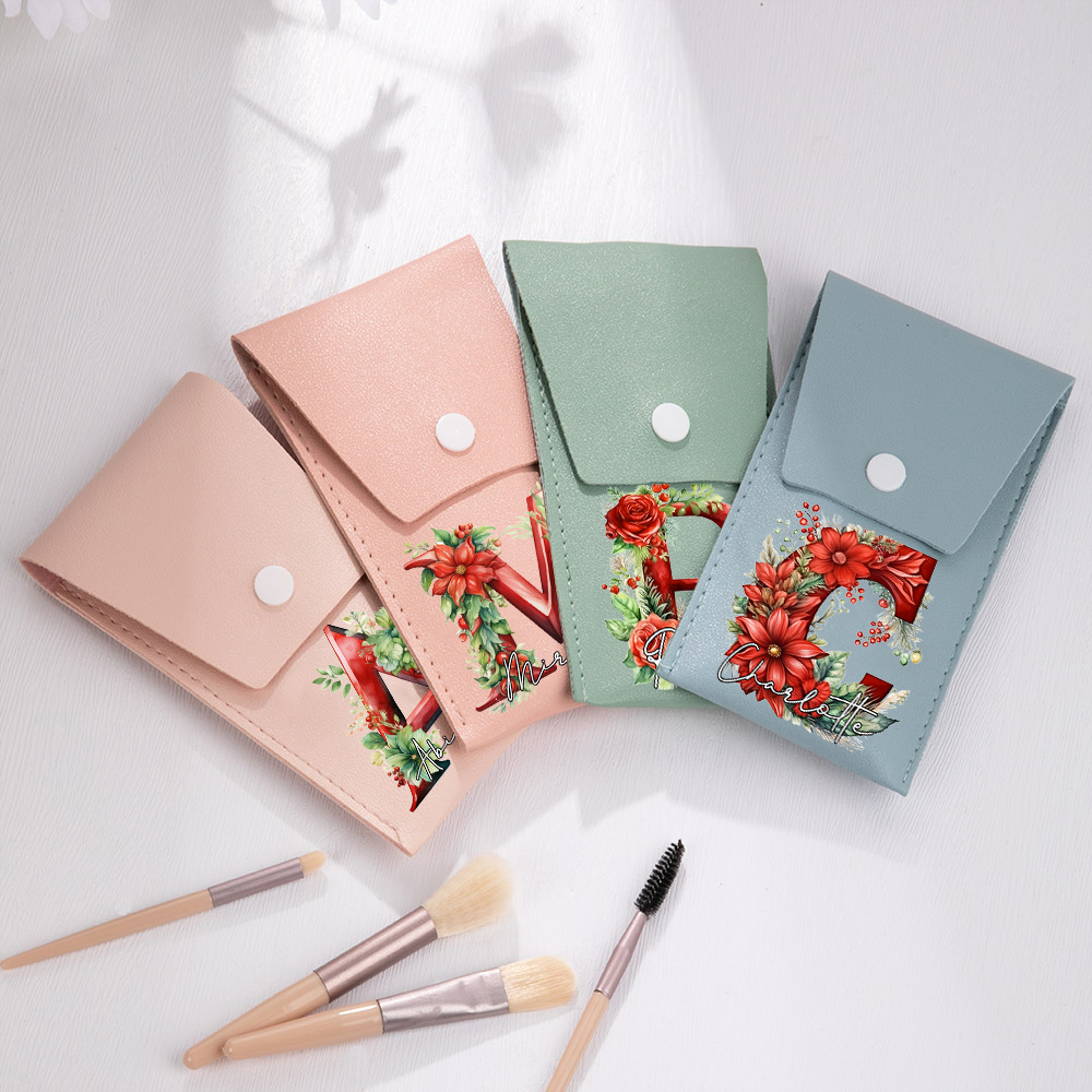 Trousse de maquillage personnalisée 3D Holly Floral Initial avec nom et 8 pinceaux de maquillage Cadeau de Noël pour les femmes